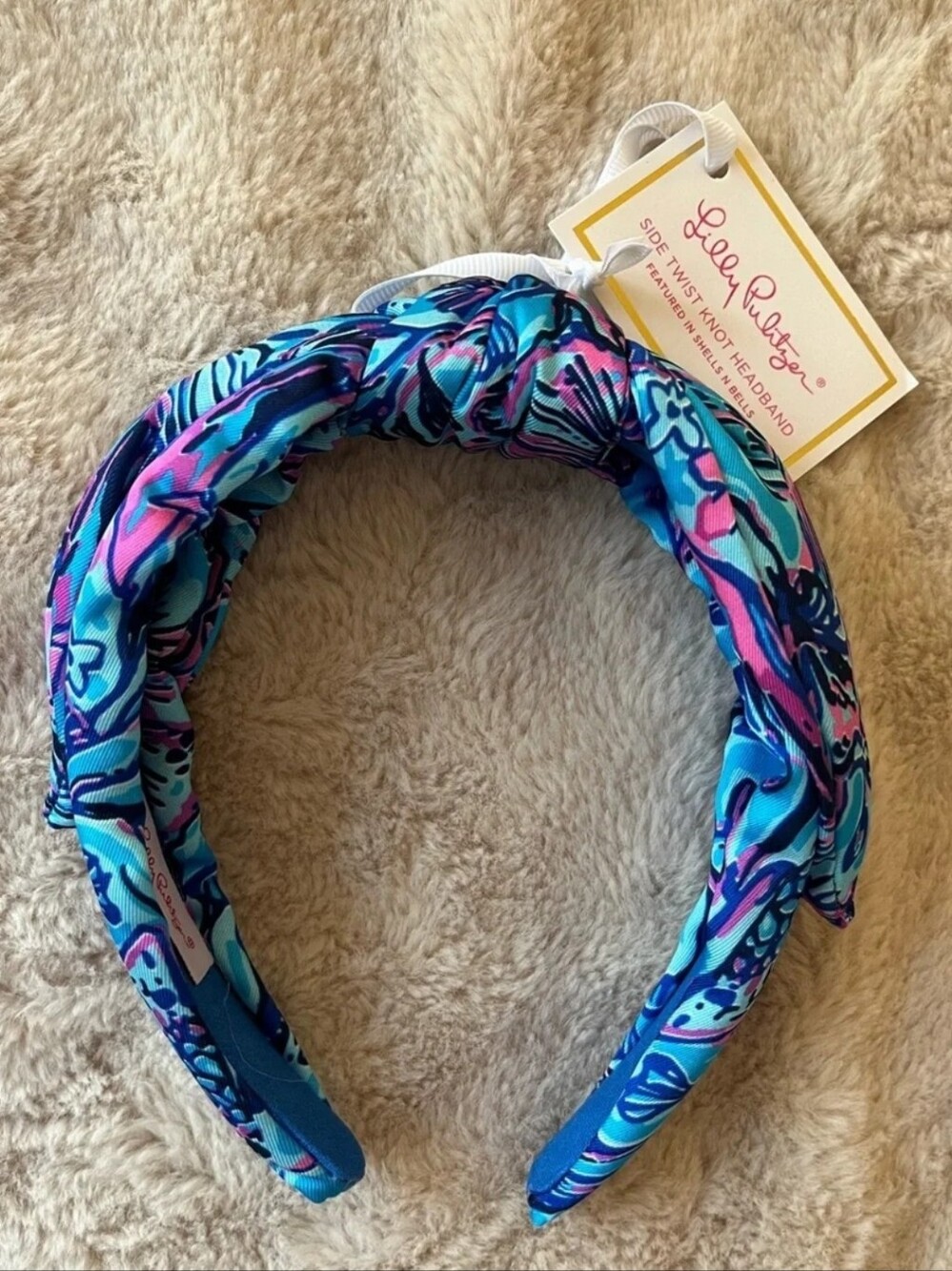 Lilly Pulitzer Shells N Bells Turquoise, Navy & Pink Twist Knot Headband NWT